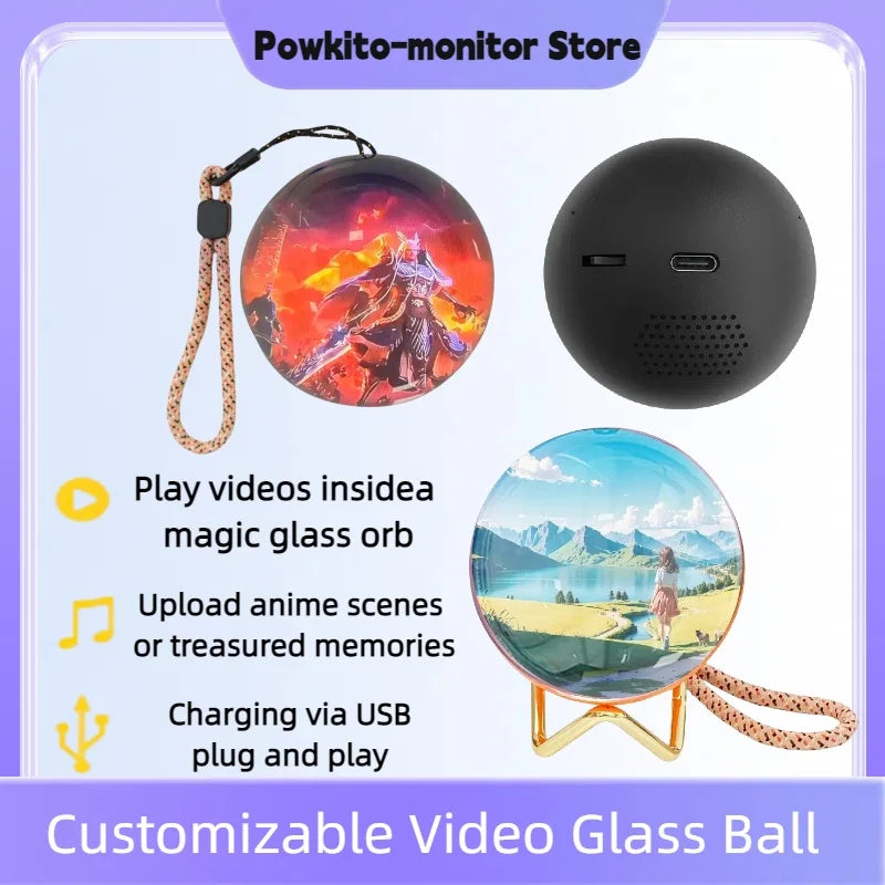 3Dcrystal Ball Video Player Display Customizable Video Glass Ball Electronic Screen Gift Perfect for Commemorating Couples, Pets